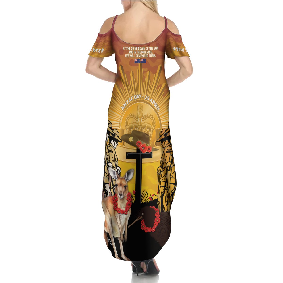Australia And New Zealand ANZAC Summer Maxi Dress Aussie Kangaroo With Aotearoa Kiwi Lest We Forget