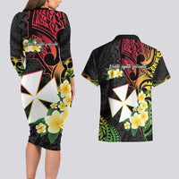 Wallis and Futuna Victory Day Couples Matching Long Sleeve Bodycon Dress and Hawaiian Shirt Liberty Equality Fraternity Polynesian Plumeria LT14 - Polynesian Pride