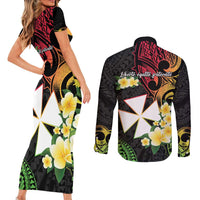 Wallis and Futuna Victory Day Couples Matching Short Sleeve Bodycon Dress and Long Sleeve Button Shirt Liberty Equality Fraternity Polynesian Plumeria LT14 - Polynesian Pride