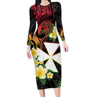 Wallis and Futuna Victory Day Family Matching Long Sleeve Bodycon Dress and Hawaiian Shirt Liberty Equality Fraternity Polynesian Plumeria LT14 Mom's Dress Black - Polynesian Pride