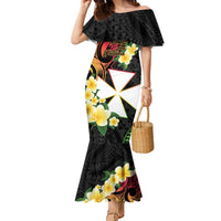 Wallis and Futuna Victory Day Family Matching Mermaid Dress and Hawaiian Shirt Liberty Equality Fraternity Polynesian Plumeria LT14 Mom's Dress Black - Polynesian Pride
