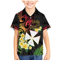 Wallis and Futuna Victory Day Family Matching Mermaid Dress and Hawaiian Shirt Liberty Equality Fraternity Polynesian Plumeria LT14 Son's Shirt Black - Polynesian Pride