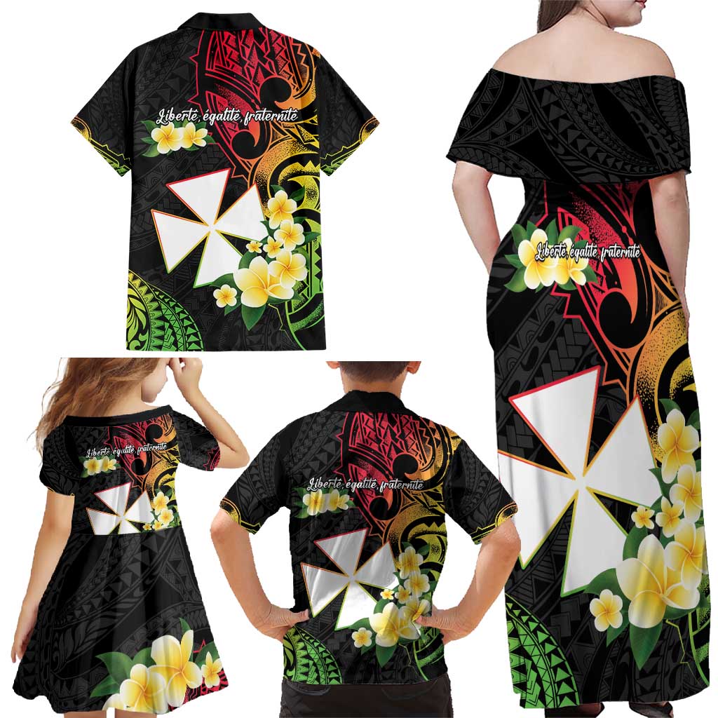 Wallis and Futuna Victory Day Family Matching Off Shoulder Maxi Dress and Hawaiian Shirt Liberty Equality Fraternity Polynesian Plumeria LT14 - Polynesian Pride