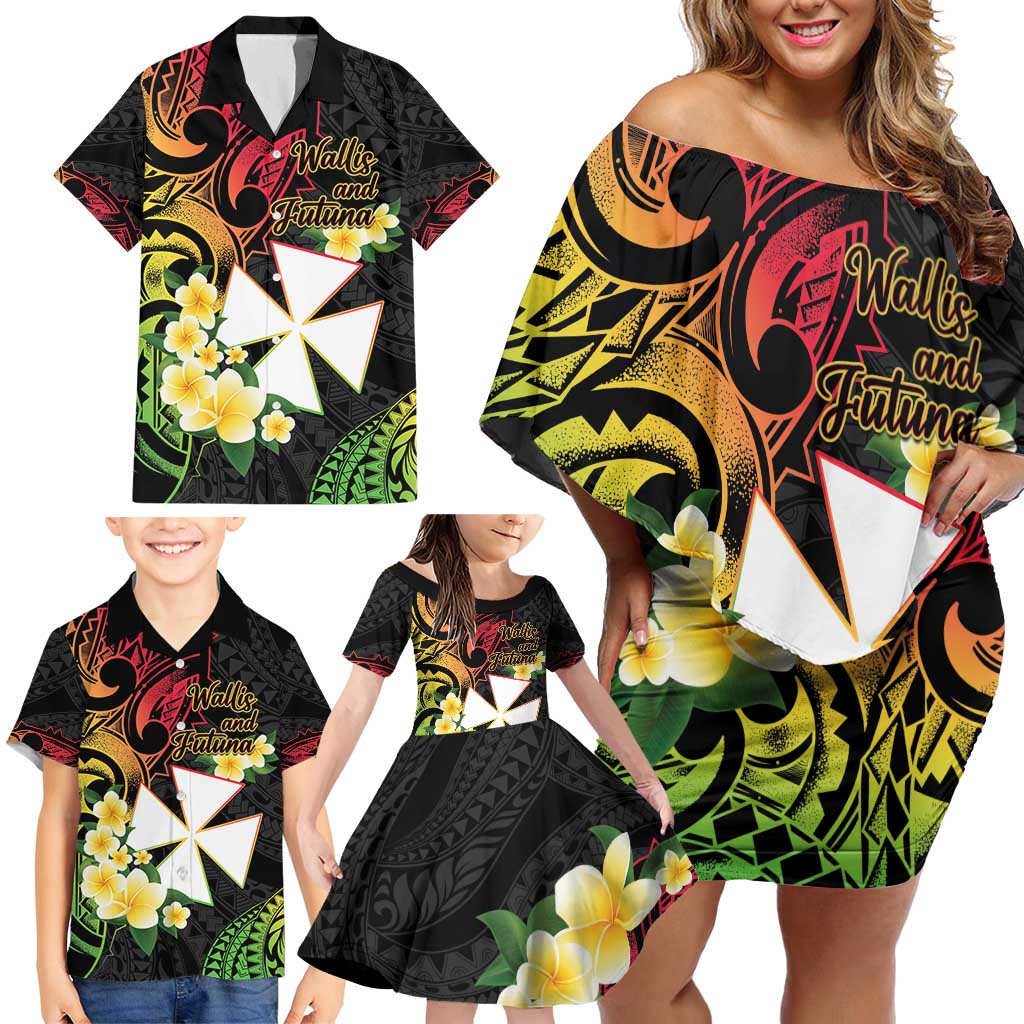 Wallis and Futuna Victory Day Family Matching Off Shoulder Short Dress and Hawaiian Shirt Liberty Equality Fraternity Polynesian Plumeria LT14 - Polynesian Pride