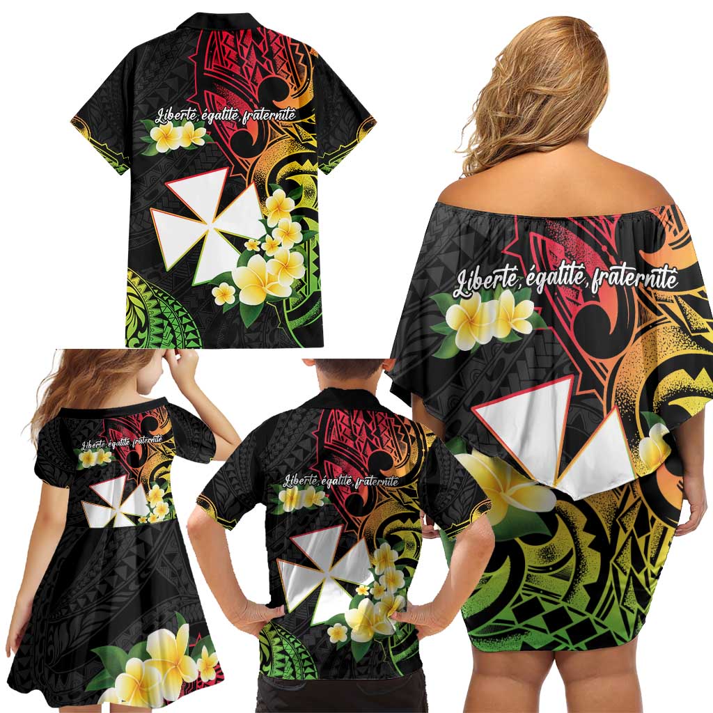 Wallis and Futuna Victory Day Family Matching Off Shoulder Short Dress and Hawaiian Shirt Liberty Equality Fraternity Polynesian Plumeria LT14 - Polynesian Pride