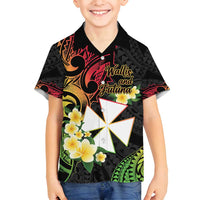Wallis and Futuna Victory Day Family Matching Off Shoulder Short Dress and Hawaiian Shirt Liberty Equality Fraternity Polynesian Plumeria LT14 Son's Shirt Black - Polynesian Pride
