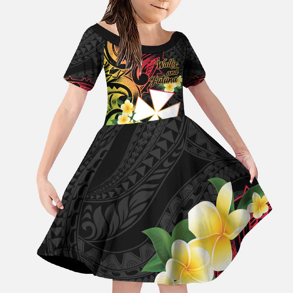 Wallis and Futuna Victory Day Family Matching Short Sleeve Bodycon Dress and Hawaiian Shirt Liberty Equality Fraternity Polynesian Plumeria LT14 Daughter's Dress Black - Polynesian Pride