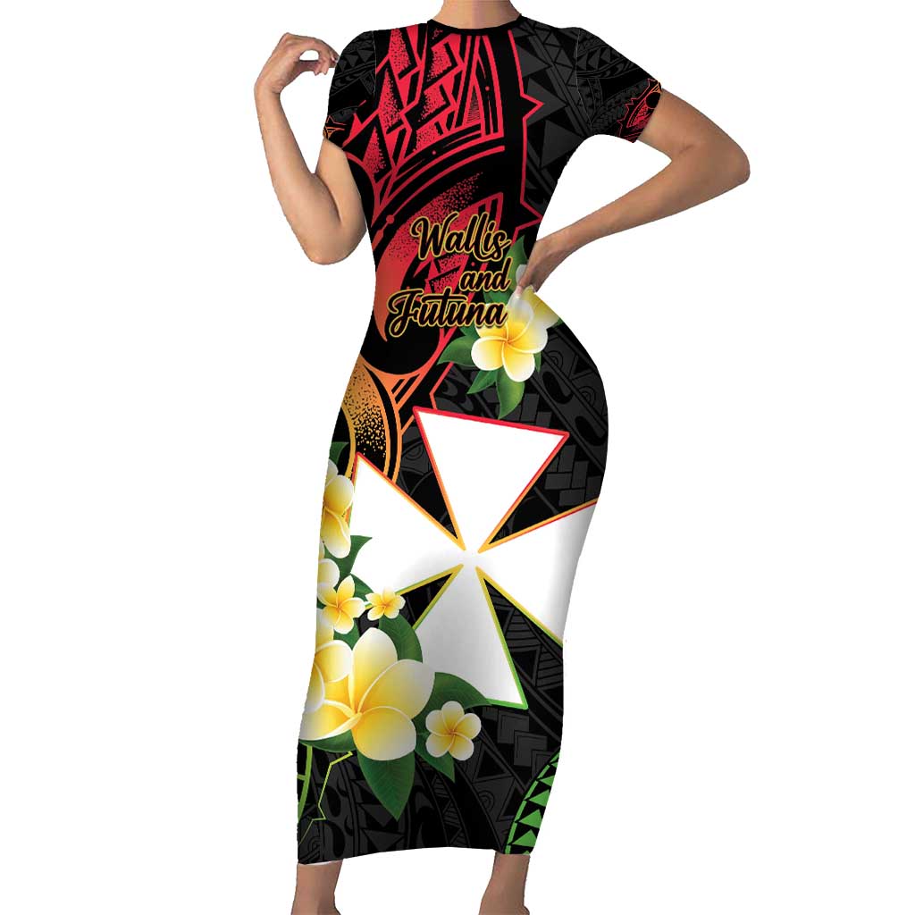 Wallis and Futuna Victory Day Family Matching Short Sleeve Bodycon Dress and Hawaiian Shirt Liberty Equality Fraternity Polynesian Plumeria LT14 Mom's Dress Black - Polynesian Pride