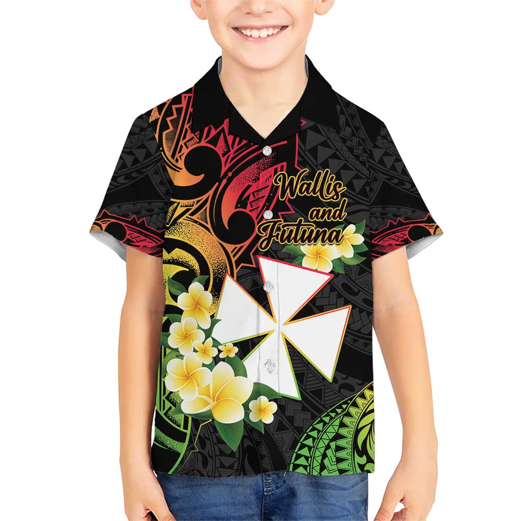 Wallis and Futuna Victory Day Kid Hawaiian Shirt Liberty Equality Fraternity Polynesian Plumeria