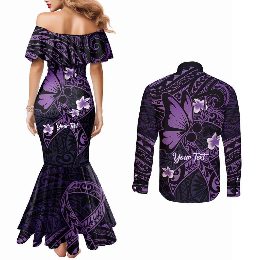 Personalised Fibromyalgia Awareness Month Couples Matching Mermaid Dress and Long Sleeve Button Shirt Fibro Warrior Strength In Every Struggle
