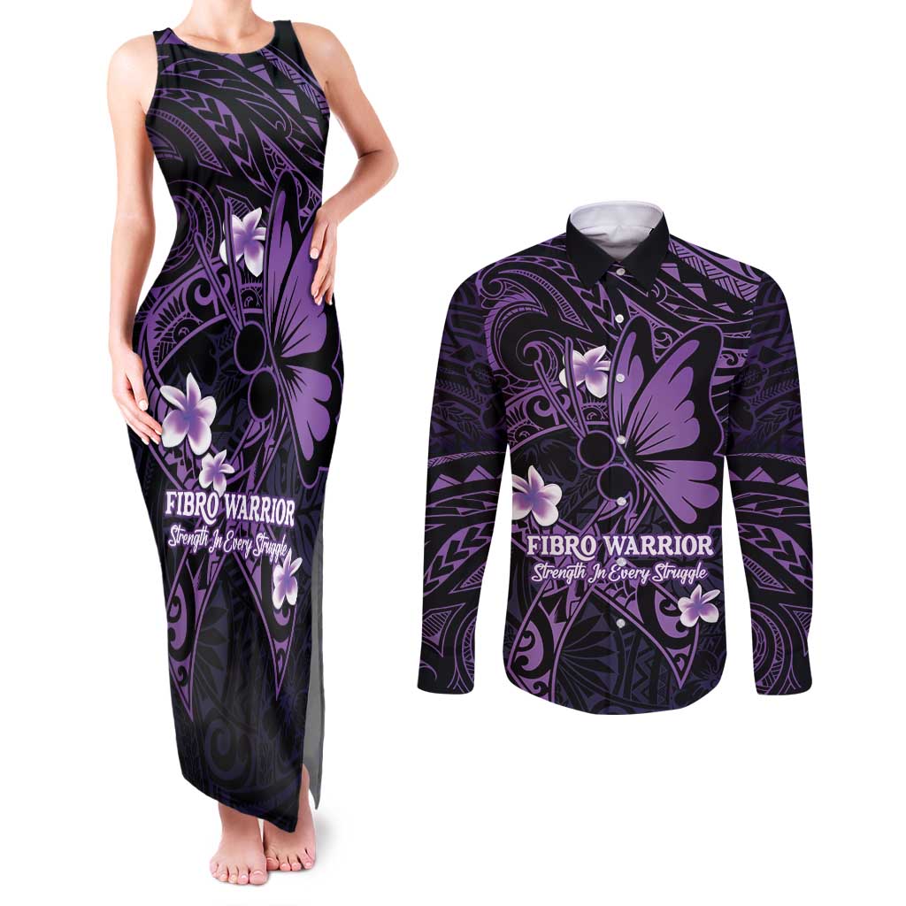 Personalised Fibromyalgia Awareness Month Couples Matching Tank Maxi Dress and Long Sleeve Button Shirt Fibro Warrior Strength In Every Struggle LT14 Purple - Polynesian Pride