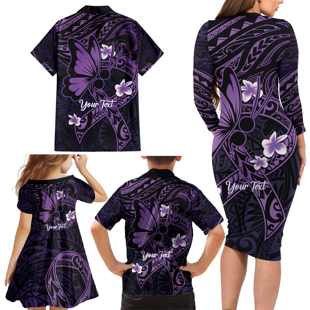 Personalised Fibromyalgia Awareness Month Family Matching Long Sleeve Bodycon Dress and Hawaiian Shirt Fibro Warrior Strength In Every Struggle LT14 - Polynesian Pride