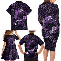 Personalised Fibromyalgia Awareness Month Family Matching Long Sleeve Bodycon Dress and Hawaiian Shirt Fibro Warrior Strength In Every Struggle LT14 - Polynesian Pride