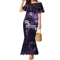 Personalised Fibromyalgia Awareness Month Family Matching Mermaid Dress and Hawaiian Shirt Fibro Warrior Strength In Every Struggle LT14 Mom's Dress Purple - Polynesian Pride