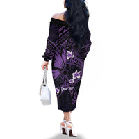 Personalised Fibromyalgia Awareness Month Family Matching Off The Shoulder Long Sleeve Dress and Hawaiian Shirt Fibro Warrior Strength In Every Struggle LT14 - Polynesian Pride