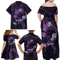 Personalised Fibromyalgia Awareness Month Family Matching Off Shoulder Maxi Dress and Hawaiian Shirt Fibro Warrior Strength In Every Struggle LT14 - Polynesian Pride