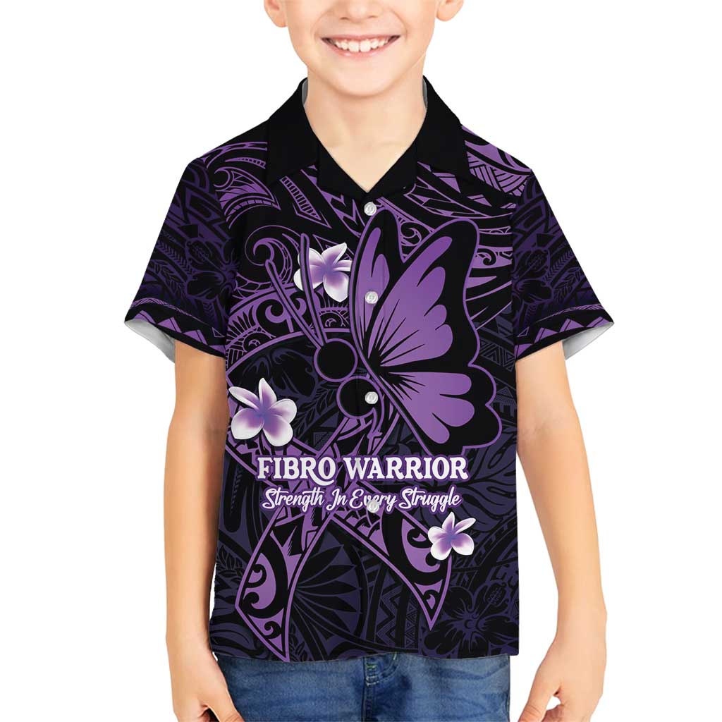 Personalised Fibromyalgia Awareness Month Family Matching Off Shoulder Maxi Dress and Hawaiian Shirt Fibro Warrior Strength In Every Struggle LT14 Son's Shirt Purple - Polynesian Pride