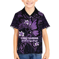 Personalised Fibromyalgia Awareness Month Family Matching Off Shoulder Maxi Dress and Hawaiian Shirt Fibro Warrior Strength In Every Struggle LT14 Son's Shirt Purple - Polynesian Pride