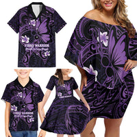 Personalised Fibromyalgia Awareness Month Family Matching Off Shoulder Short Dress and Hawaiian Shirt Fibro Warrior Strength In Every Struggle LT14 - Polynesian Pride