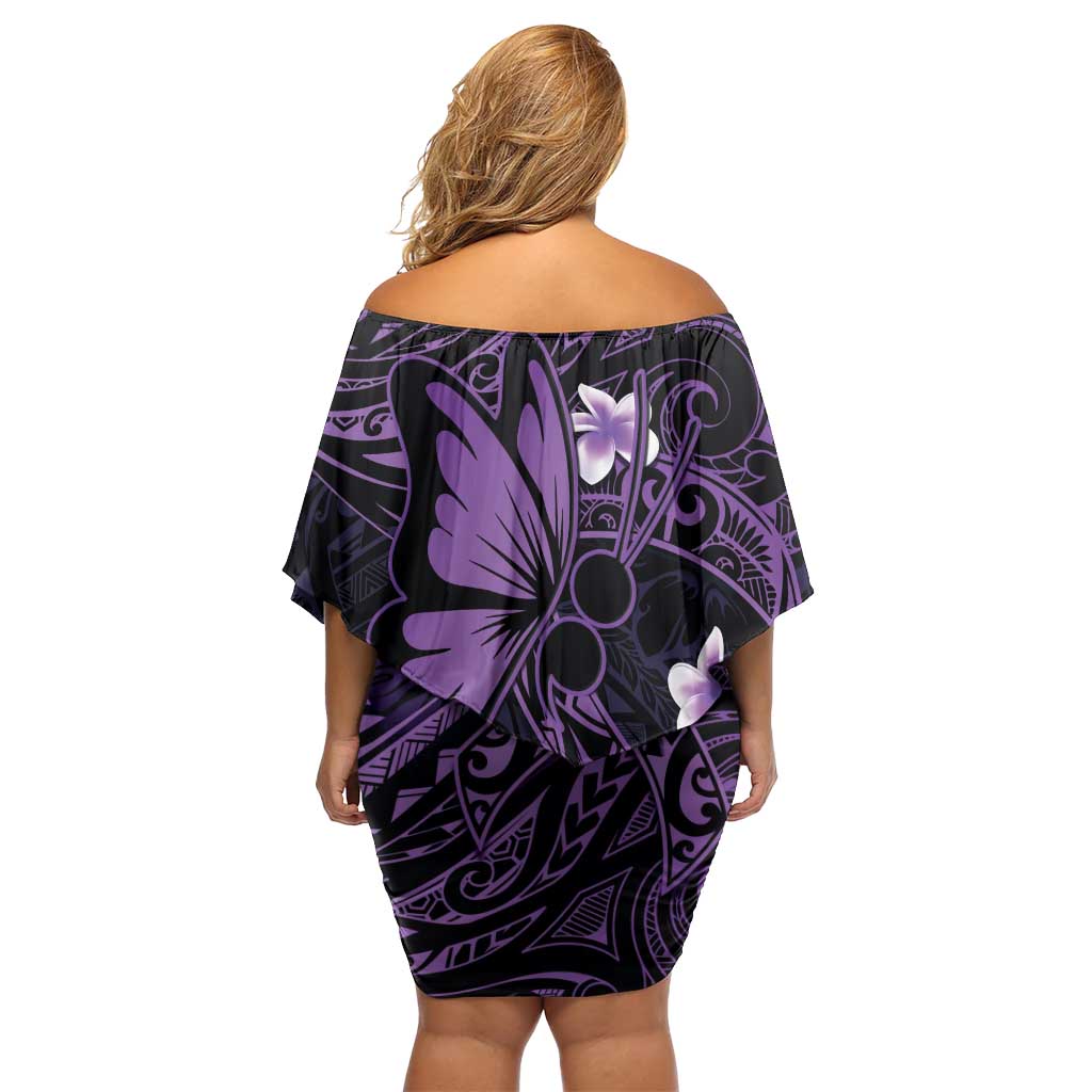 Personalised Fibromyalgia Awareness Month Family Matching Off Shoulder Short Dress and Hawaiian Shirt Fibro Warrior Strength In Every Struggle LT14 - Polynesian Pride