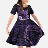 Personalised Fibromyalgia Awareness Month Family Matching Short Sleeve Bodycon Dress and Hawaiian Shirt Fibro Warrior Strength In Every Struggle LT14 Daughter's Dress Purple - Polynesian Pride