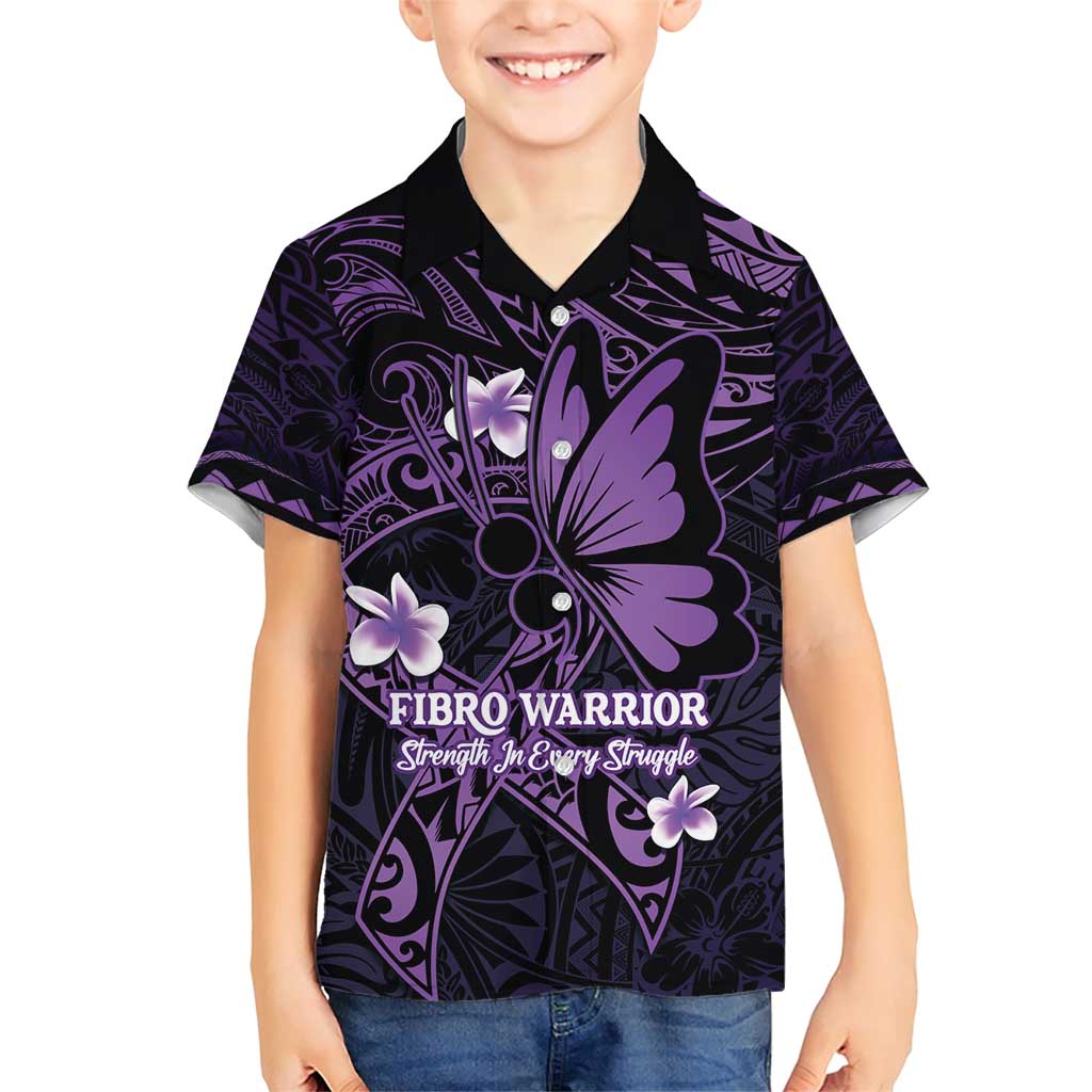 Personalised Fibromyalgia Awareness Month Family Matching Short Sleeve Bodycon Dress and Hawaiian Shirt Fibro Warrior Strength In Every Struggle LT14 Son's Shirt Purple - Polynesian Pride