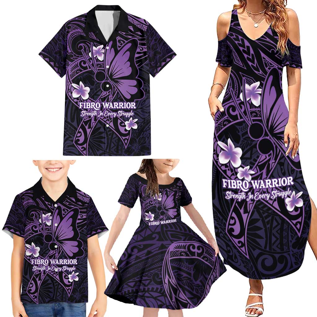 Personalised Fibromyalgia Awareness Month Family Matching Summer Maxi Dress and Hawaiian Shirt Fibro Warrior Strength In Every Struggle LT14 - Polynesian Pride