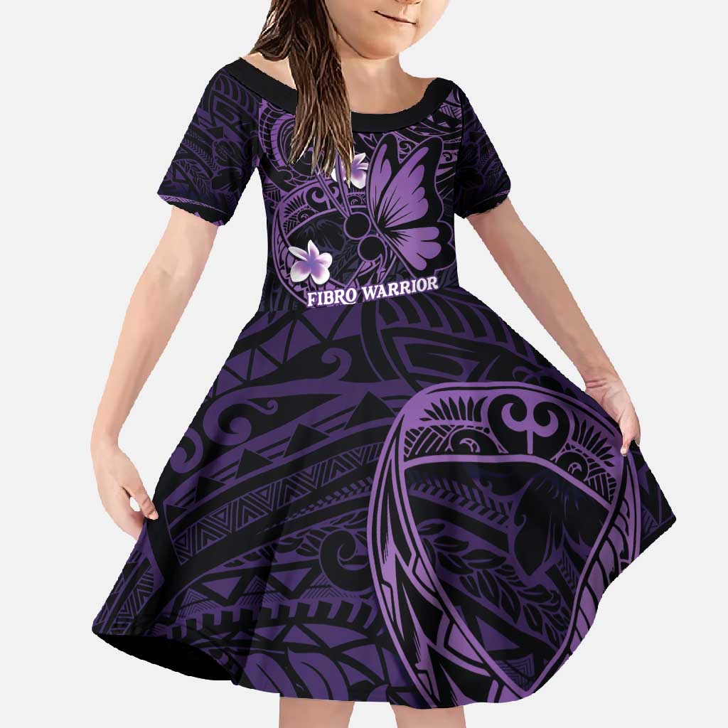 Personalised Fibromyalgia Awareness Month Family Matching Tank Maxi Dress and Hawaiian Shirt Fibro Warrior Strength In Every Struggle LT14 Daughter's Dress Purple - Polynesian Pride