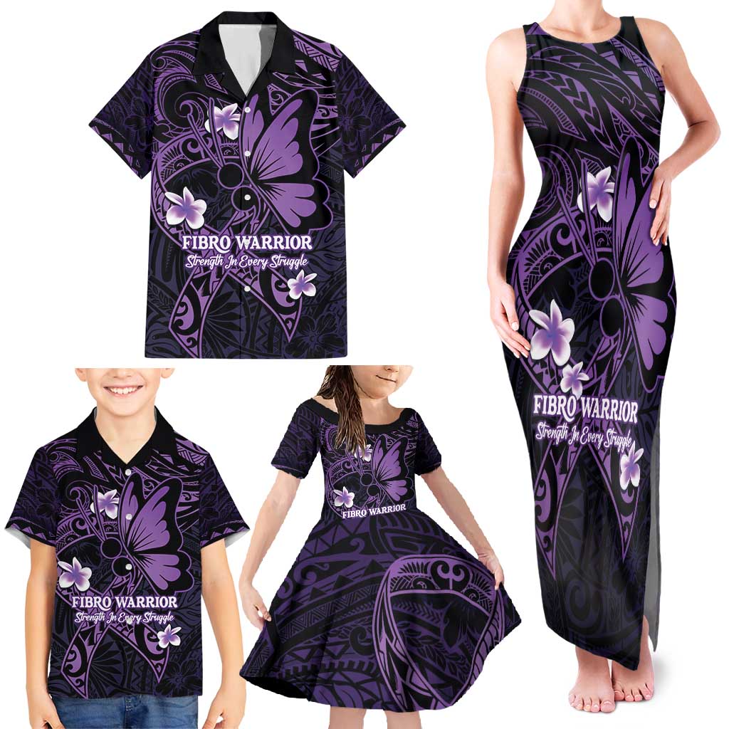 Personalised Fibromyalgia Awareness Month Family Matching Tank Maxi Dress and Hawaiian Shirt Fibro Warrior Strength In Every Struggle LT14 - Polynesian Pride
