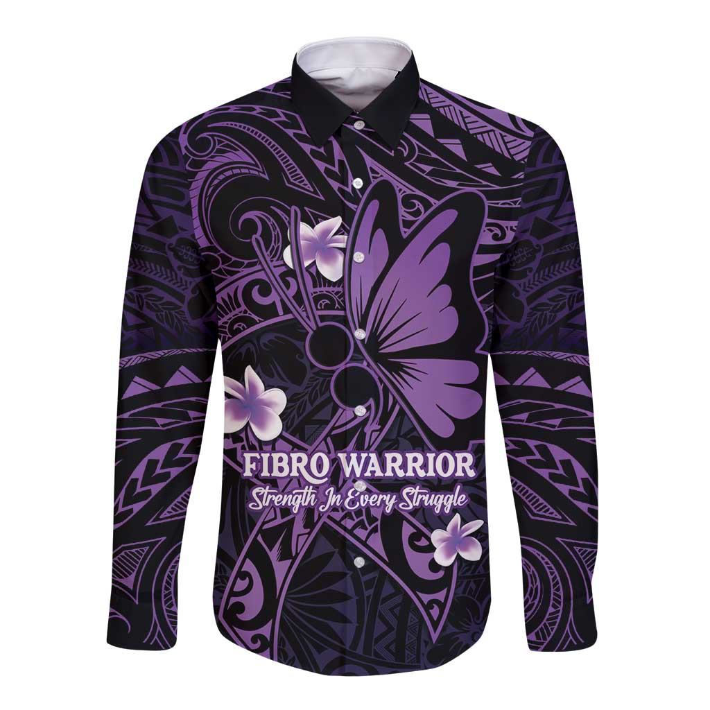 Personalised Fibromyalgia Awareness Month Long Sleeve Button Shirt Fibro Warrior Strength In Every Struggle LT14 Unisex Purple - Polynesian Pride