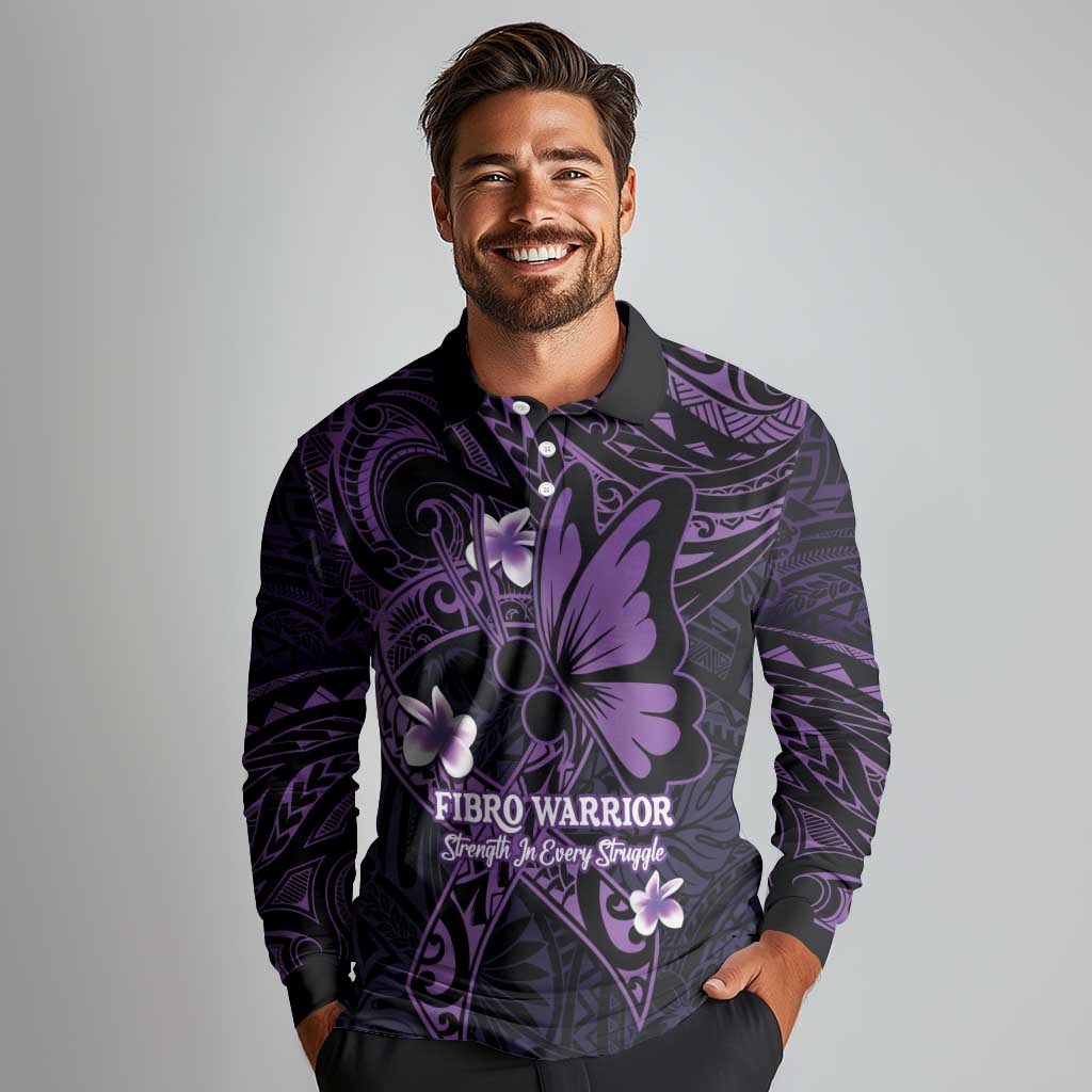 Personalised Fibromyalgia Awareness Month Long Sleeve Polo Shirt Fibro Warrior Strength In Every Struggle
