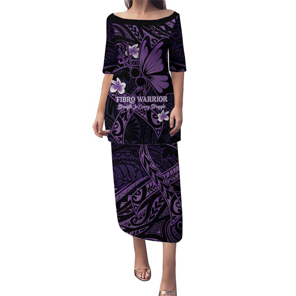 Personalised Fibromyalgia Awareness Month Puletasi Fibro Warrior Strength In Every Struggle LT14 Long Dress Purple - Polynesian Pride