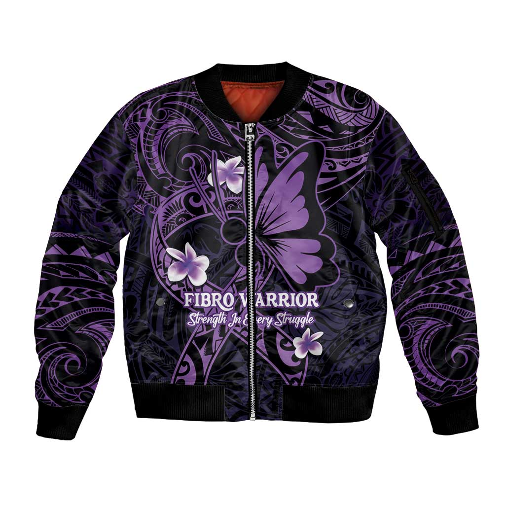 Personalised Fibromyalgia Awareness Month Sleeve Zip Bomber Jacket Fibro Warrior Strength In Every Struggle LT14 Unisex Purple - Polynesian Pride