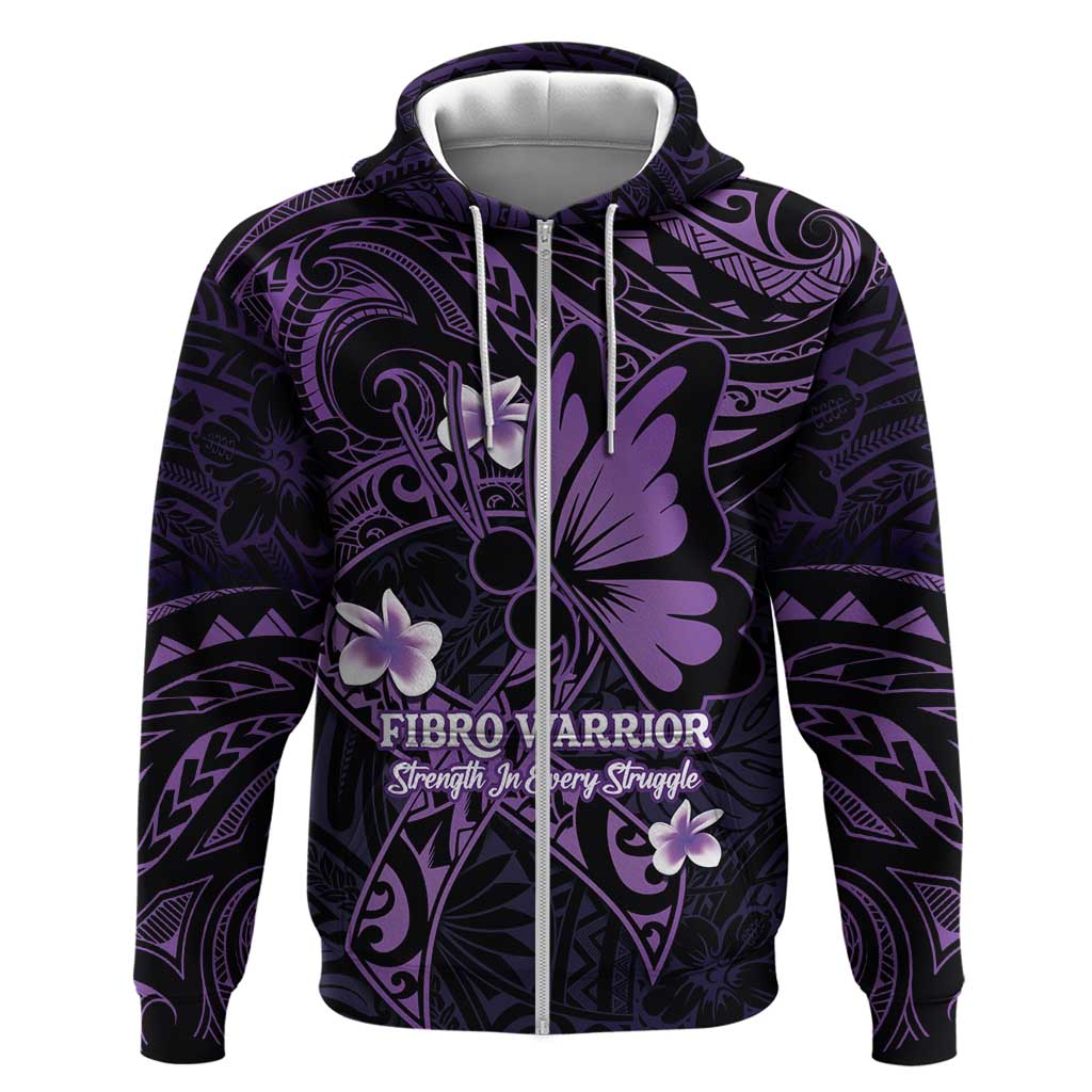 Personalised Fibromyalgia Awareness Month Zip Hoodie Fibro Warrior Strength In Every Struggle LT14 Zip Hoodie Purple - Polynesian Pride