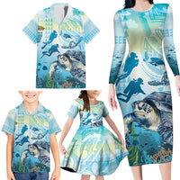 Personalized Snorkeling Hawaii Family Matching Long Sleeve Bodycon Dress and Hawaiian Shirt Ocean Lover Hawaiian Kakau Honu Turtle LT14 - Polynesian Pride