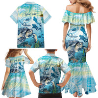 Personalized Snorkeling Hawaii Family Matching Mermaid Dress and Hawaiian Shirt Ocean Lover Hawaiian Kakau Honu Turtle LT14 - Polynesian Pride
