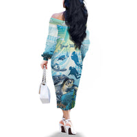 Personalized Snorkeling Hawaii Family Matching Off The Shoulder Long Sleeve Dress and Hawaiian Shirt Ocean Lover Hawaiian Kakau Honu Turtle LT14 - Polynesian Pride