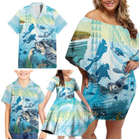 Personalized Snorkeling Hawaii Family Matching Off Shoulder Short Dress and Hawaiian Shirt Ocean Lover Hawaiian Kakau Honu Turtle LT14 - Polynesian Pride