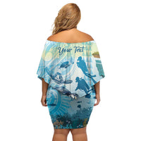 Personalized Snorkeling Hawaii Family Matching Off Shoulder Short Dress and Hawaiian Shirt Ocean Lover Hawaiian Kakau Honu Turtle LT14 - Polynesian Pride