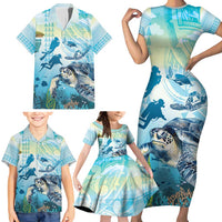 Personalized Snorkeling Hawaii Family Matching Short Sleeve Bodycon Dress and Hawaiian Shirt Ocean Lover Hawaiian Kakau Honu Turtle LT14 - Polynesian Pride