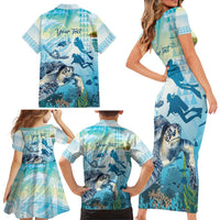 Personalized Snorkeling Hawaii Family Matching Short Sleeve Bodycon Dress and Hawaiian Shirt Ocean Lover Hawaiian Kakau Honu Turtle LT14 - Polynesian Pride