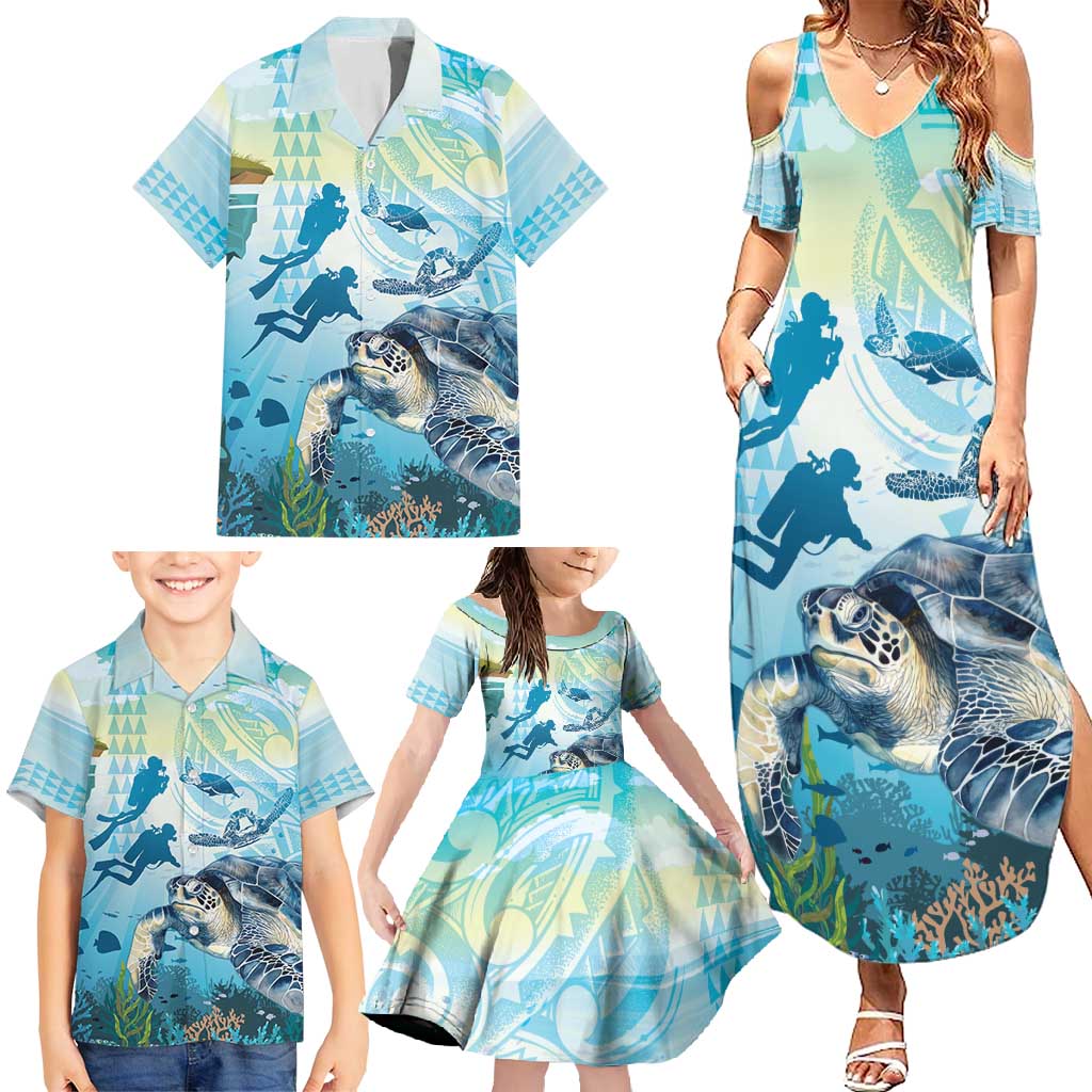 Personalized Snorkeling Hawaii Family Matching Summer Maxi Dress and Hawaiian Shirt Ocean Lover Hawaiian Kakau Honu Turtle LT14 - Polynesian Pride