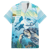 Personalized Snorkeling Hawaii Family Matching Summer Maxi Dress and Hawaiian Shirt Ocean Lover Hawaiian Kakau Honu Turtle LT14 Dad's Shirt - Short Sleeve Cyan - Polynesian Pride