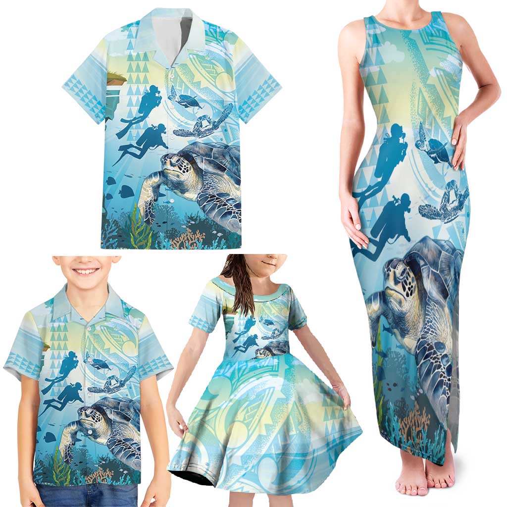 Personalized Snorkeling Hawaii Family Matching Tank Maxi Dress and Hawaiian Shirt Ocean Lover Hawaiian Kakau Honu Turtle LT14 - Polynesian Pride