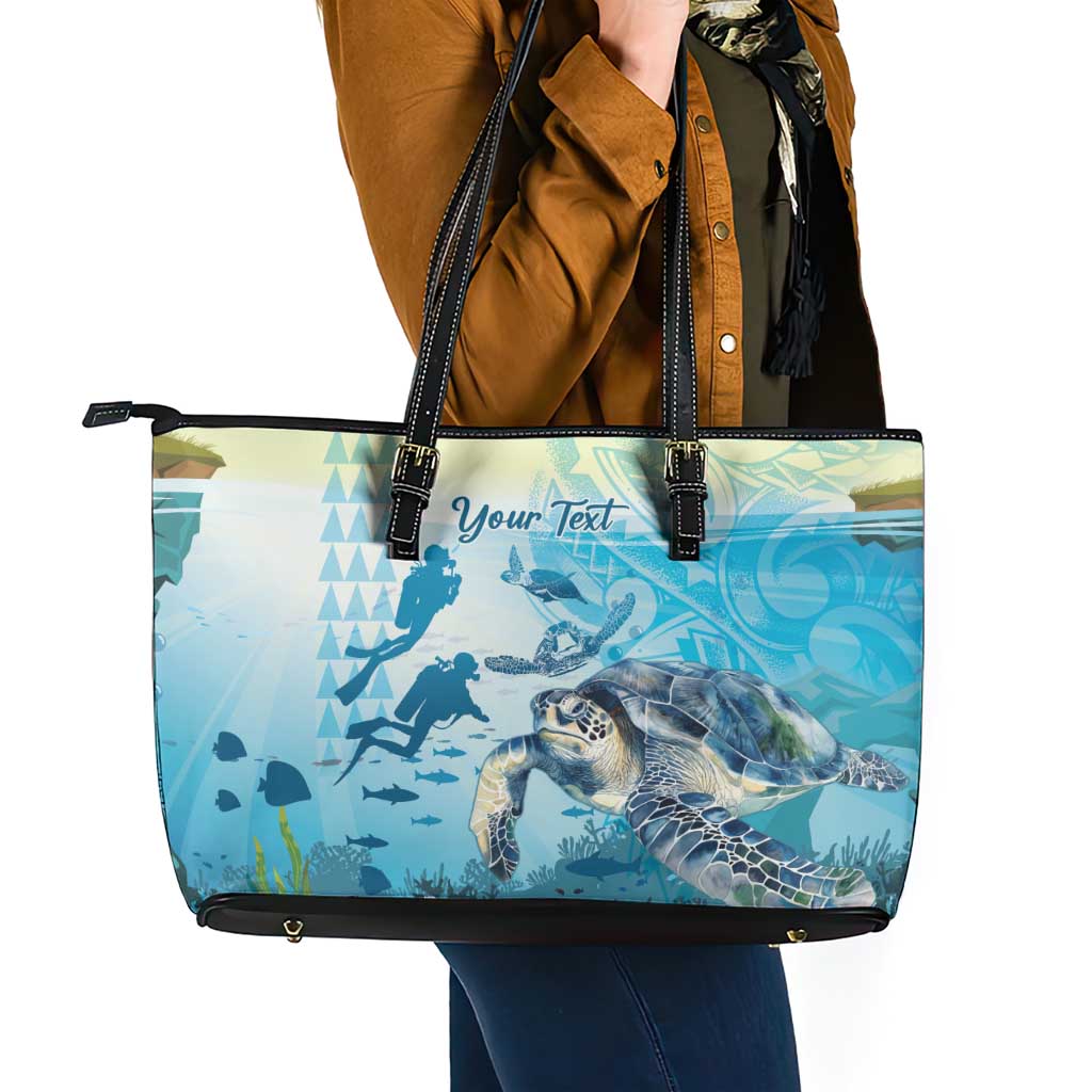 Personalized Snorkeling Hawaii Leather Tote Bag Ocean Lover Hawaiian Kakau Honu Turtle