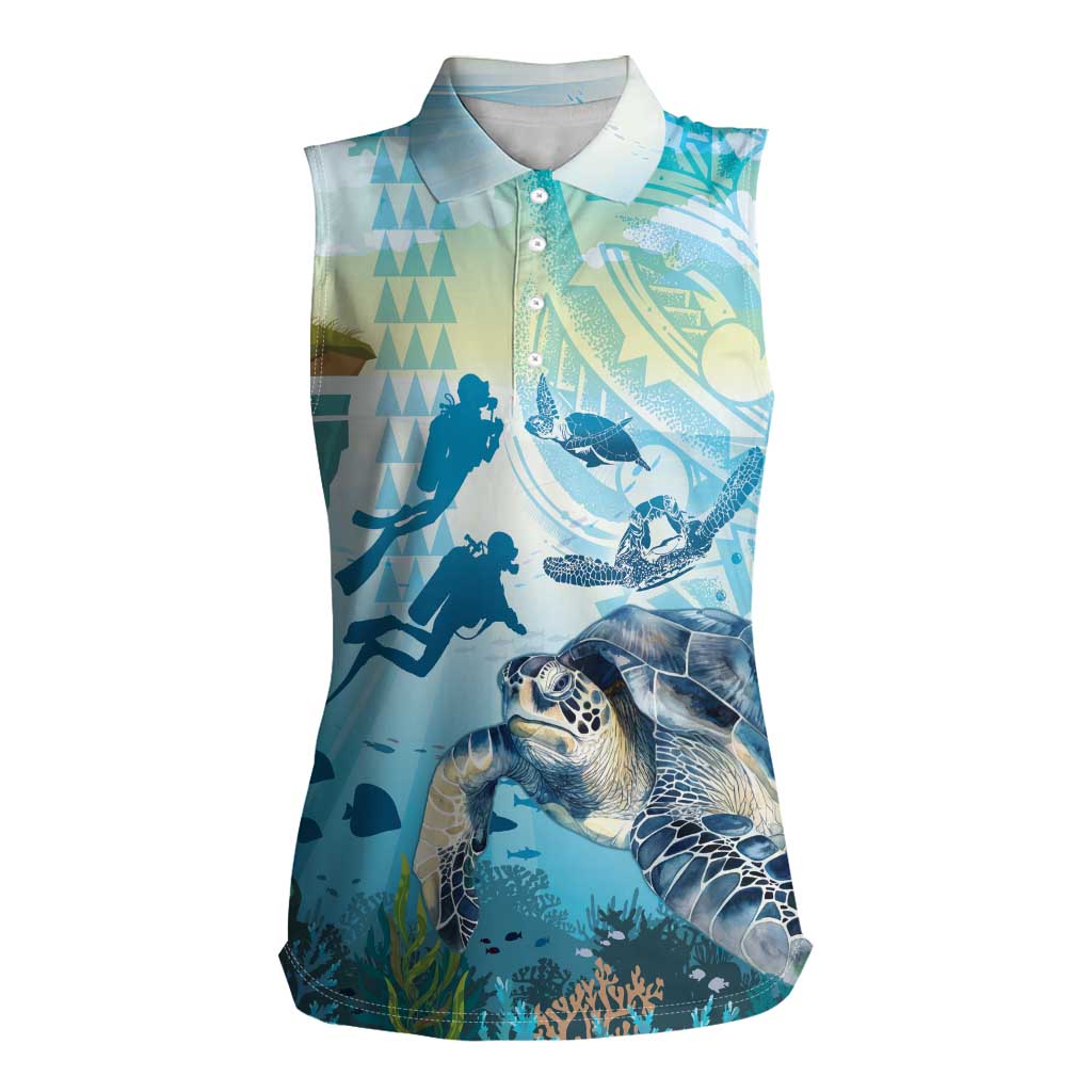 Personalized Snorkeling Hawaii Women Sleeveless Polo Shirt Ocean Lover Hawaiian Kakau Honu Turtle
