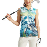Personalized Snorkeling Hawaii Women Sleeveless Polo Shirt Ocean Lover Hawaiian Kakau Honu Turtle