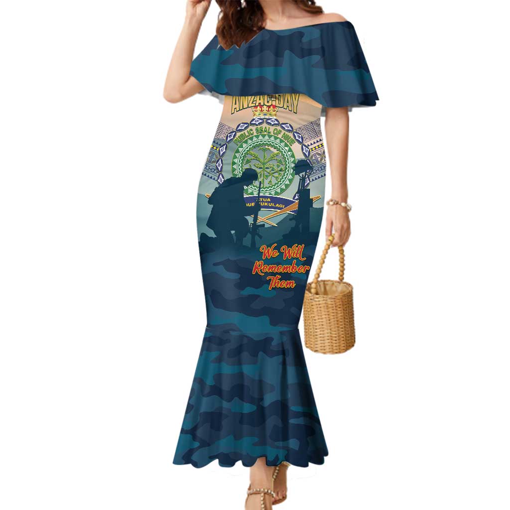 Niue ANZAC Day Family Matching Mermaid Dress and Hawaiian Shirt We Will Remember Them Camouflage Style