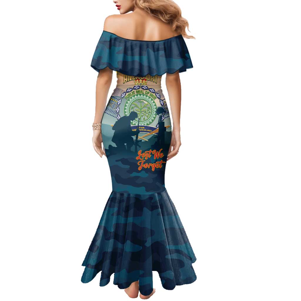 Niue ANZAC Day Family Matching Mermaid Dress and Hawaiian Shirt We Will Remember Them Camouflage Style