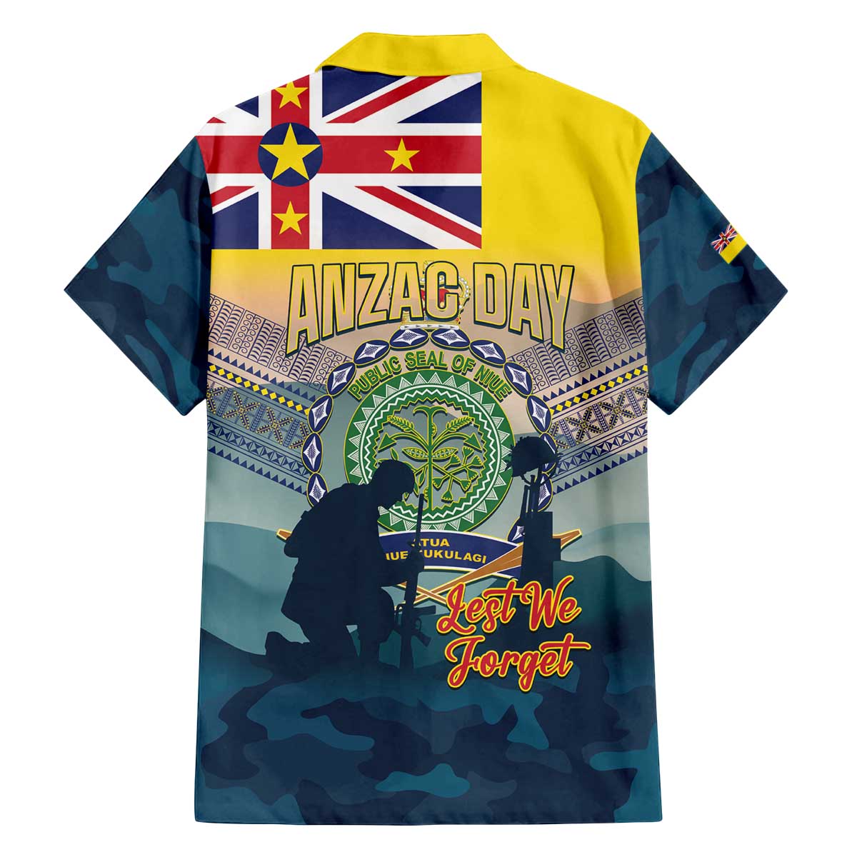 Niue ANZAC Day Family Matching Off The Shoulder Long Sleeve Dress and Hawaiian Shirt We Will Remember Them Camouflage Style LT14 - Polynesian Pride